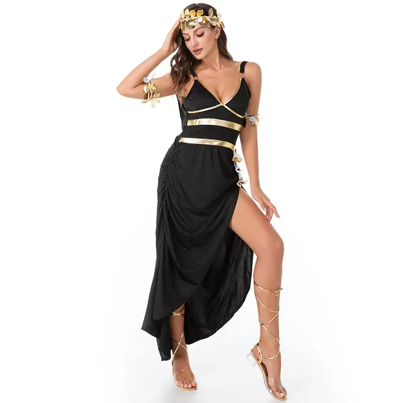 

Black Woman Halloween Egyptian Pharaoh Cleopatra Costumes Female Queen Goddess Cosplay Carnival Purim Role Play Show Party Dress