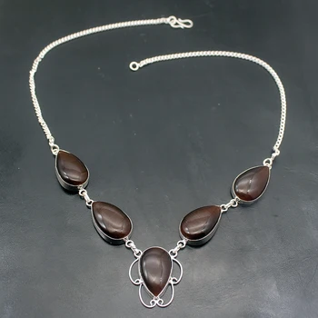 

Hermosa Elegant Hot Sale NaturalJasper Silver Color Charm Pendant Necklace Women Jewelry 19 inch A669