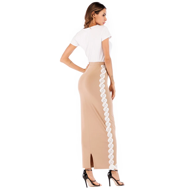 Размера плюс Модальные Faldas Mujer Moda abaya мусульманские с высокой талией кружевные облегающие макси юбки длинные женская одежда Jupe Femme