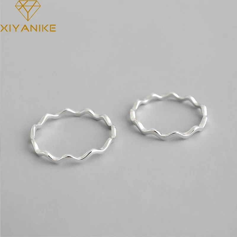 XIYANIKE Minimalist 925 Sterling Silver Finger Rings New Fashion Curve Wave Geometric Handmade Party Jewelry Gifts for Women afbeelding