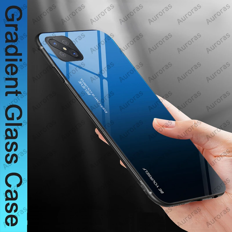 Auroras Tempered Glass Case For Oppo Reno4 Z Macaron Solid Color Luxury Hard Back Cover For Reno 4Z Case