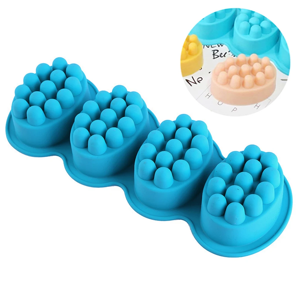 4 Cavity Silicone Soap Mold Massage Therapy Bar Soap Making Tools DIY Homemade.