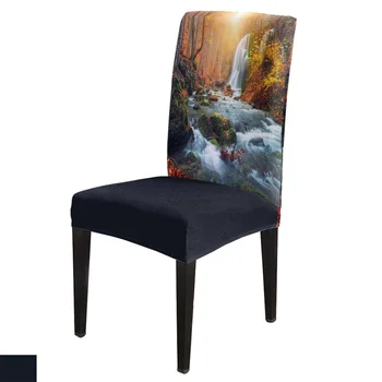 

Forest Waterfall River Scenery Chair Cover for Dining Room Chairs Covers High Back Living Room Chair Cover Sets for Home Kitchen