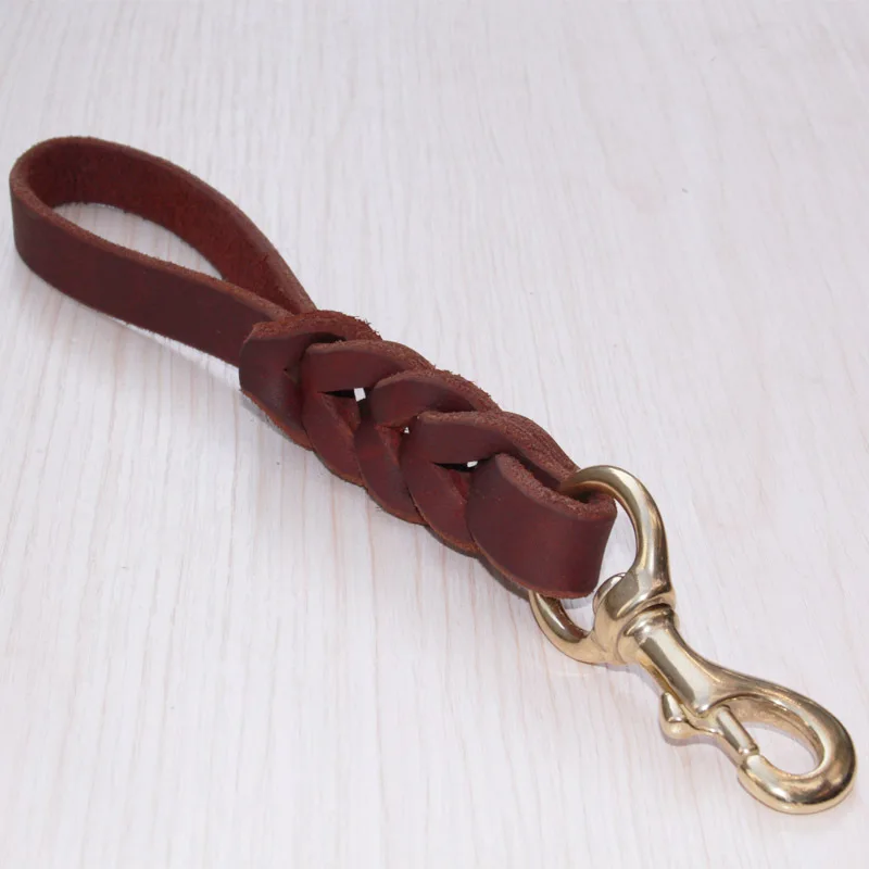 One step Short Dog Leash Braided Real Leather Traction Belt - PeticaDeals