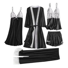 5 шт., женская ночная рубашка, кружевное нижнее белье, пижамы, одежда для сна, длинный халат, камзол, брюки, шорты, ночная рубашка, халат, пижама, Lingeri