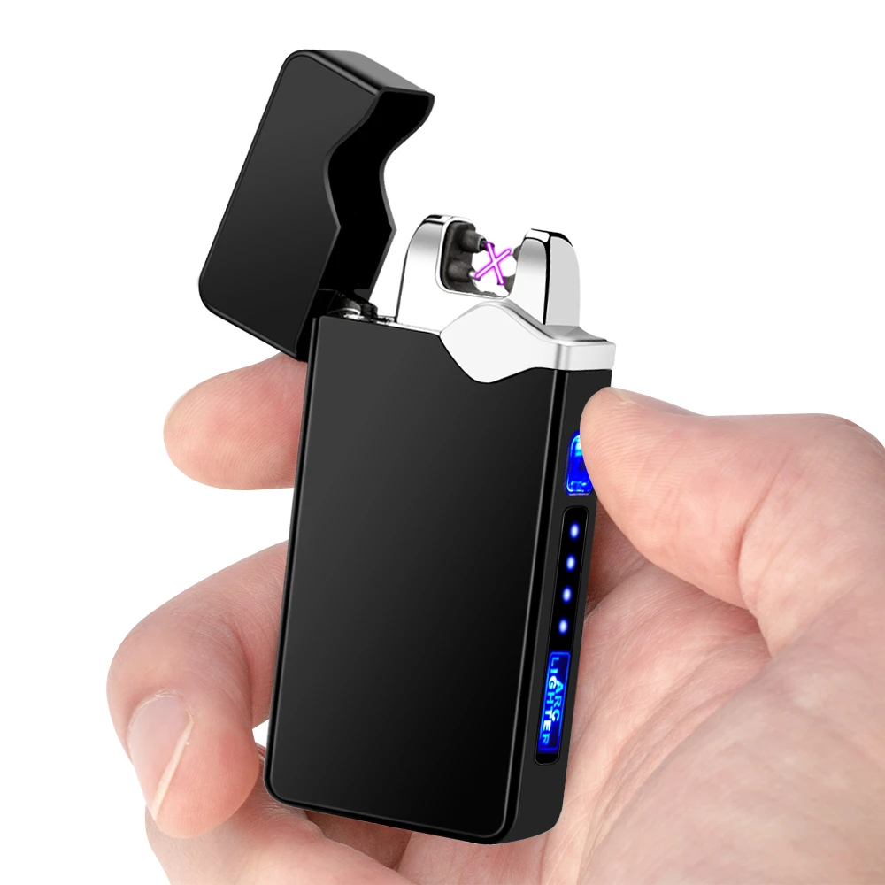 Dual Arc Lighter USB Metal Rechargeable Windproof Flameless Electric Lighters