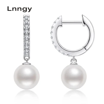 

Lnngy 925 Sterling Silver 8.5-9mm Natural Cultured Freshwater Pearl Drop Earrings Women Wedding Party Earrings Fine Jewelry