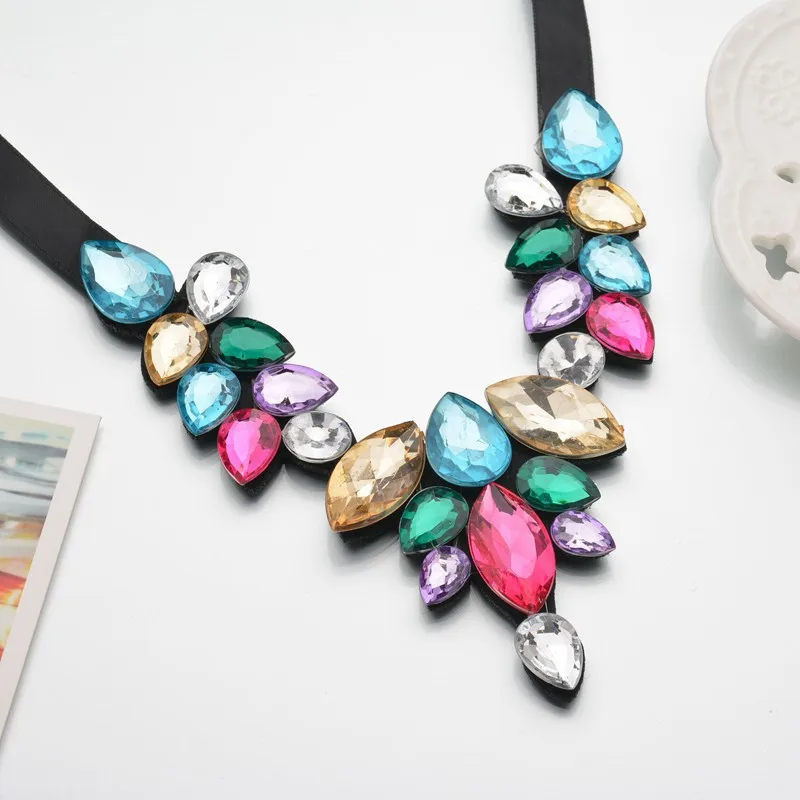 

Occident Fashion Versatile Debutante Elegant Gemstone False Collar Elegant Short Necklace Lace Ribbon Choker