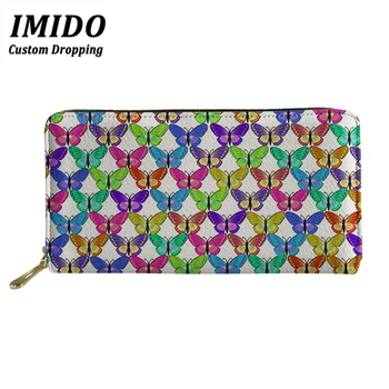 

Brand Designer Leather Wallets Long Women Money Ticket Pouch Carteira Feminina Female Long Pure Butterfly Pattern Carteras