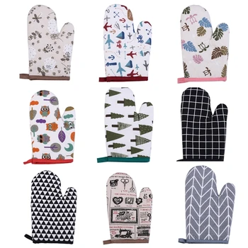 

New 1Pcs Simple Lattice Cotton Oven Mitten Heatproof Thickened Gloves Kitchen Baking Gloves Microwave Oven Gloves