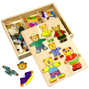 

6 Bears Dressing Children Early Education Wooden Puzzle Dressing Game Baby Toy Dressing