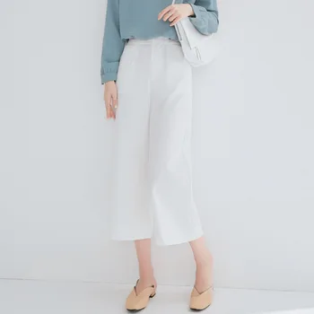 

2019 autumn and winter new wide leg pants women loose casual drape high waist slim thin wild straight calf-length pants Z2011