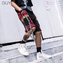 Повседневные мужские спортивные шорты в клетку с буквенным принтом в стиле хип-хоп, спортивные шорты с карманами, мужские уличные брюки с лентами