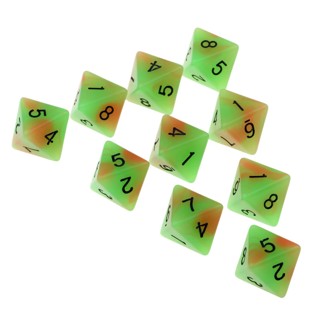 10pcs 8-Sided Dice Set Bright Colors 18 mm for Games Casino Gifts Teaching Dice Set 8 Sided Board Dices 