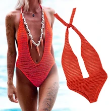 Цельный женский купальник бикини для девочек, купальный костюм, монокини, открытая хлопковая пляжная одежда «кроше»