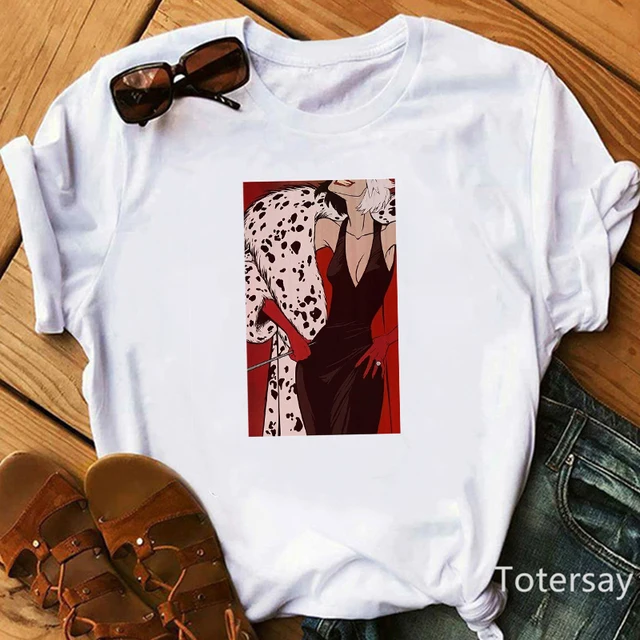 Women T Shirts Cruella De Vil Dogs Graphic T-shirt Female Clothes  Funny Cartoon T shirt Summer Tops Casual Oversized M1031