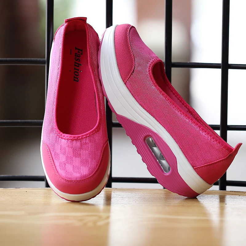 Women Slimming Shoes Air Sole Slip-on Sneakers Wedge Height Increasing Female Toning Swing Sneakers