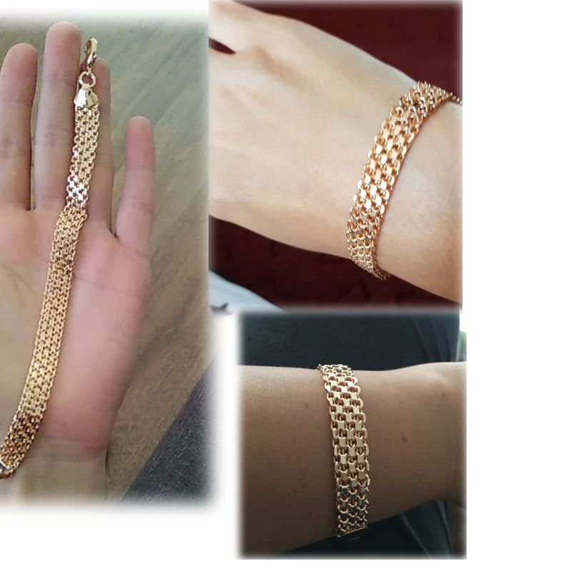 Chain Bracelet 10MM 12MM Big Wide For Women Men 585 Rose Gold Color Curb Catenary Chains