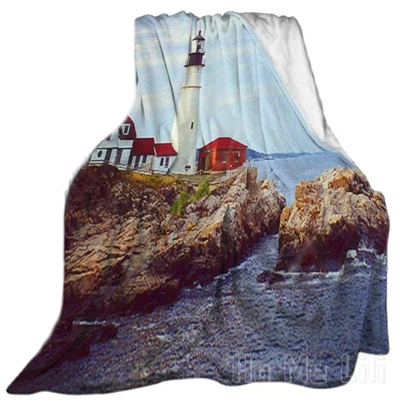 Vintage Sea Landscape Lighthouse Flannel Microfiber Throw Blanket Extra