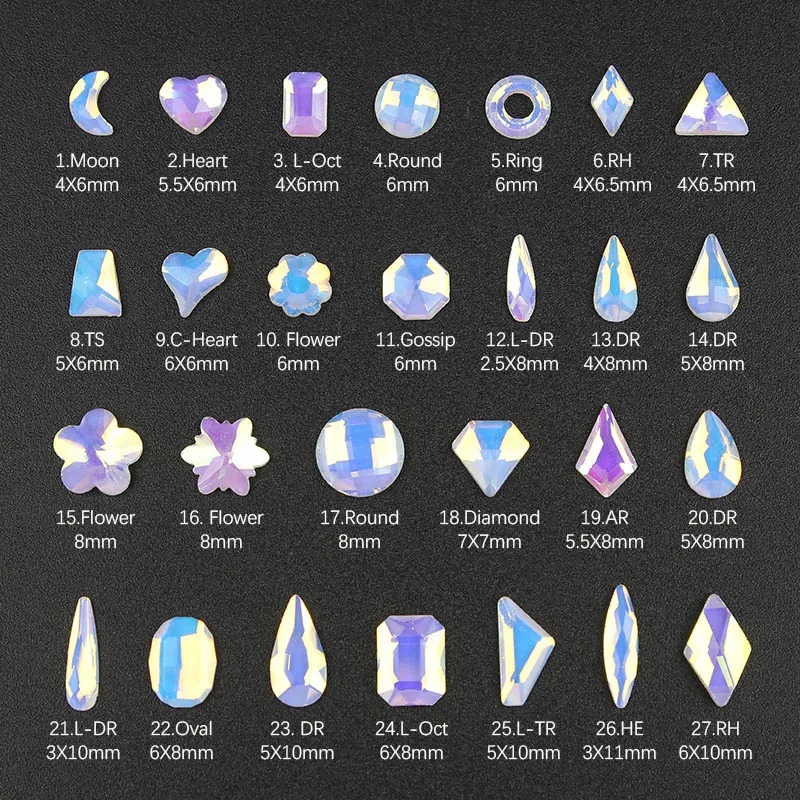 

Hot sale Mocha light Nail Art Rhinestones 27 styles Fancy Crystals 30/100Pcs For 3D Nail art decoration Free shipping