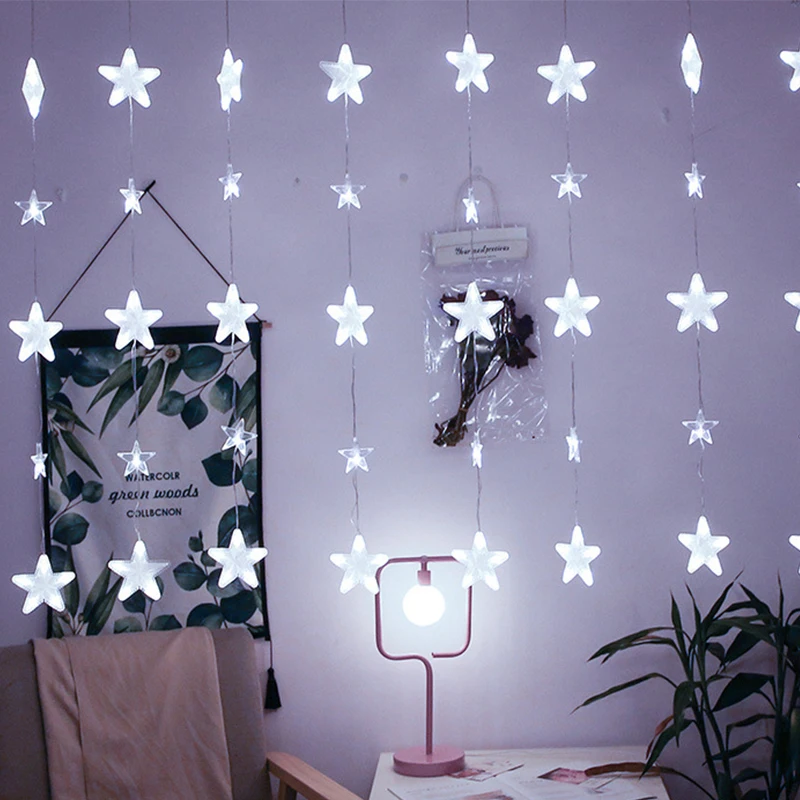 Европейский штекер 24 больших 16 маленьких звезд, светодиодные занавески, Звездные гирлянды для внутреннего и наружного декора, рождественские дневные огни - Испускаемый цвет: Coldwhite