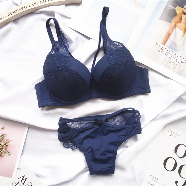 Underwear For Women Sexy  Lace Push Up Bralette Section Breathable Female Large Underwear Set  Plus Size Lingerie Bra Blue