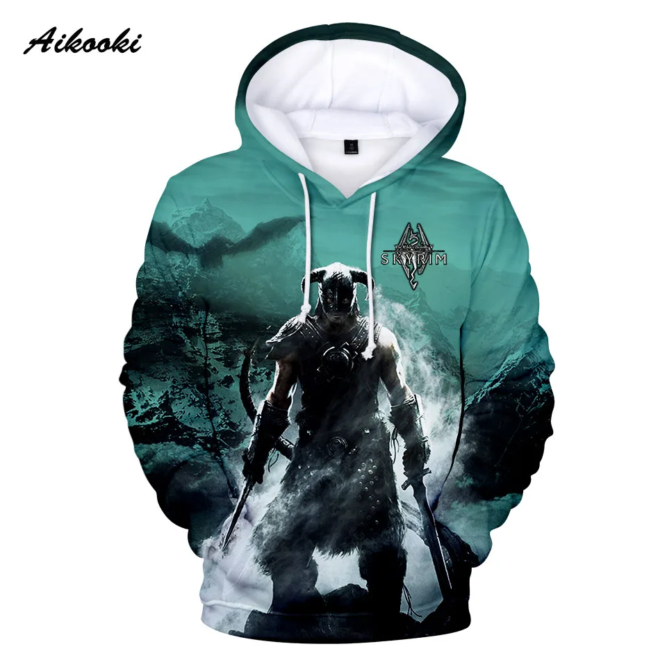 Aikooki Новинка The Elder Scrolls V 3D толстовки мужские, толстовки с капюшоном 3D принтом SKYRIM с капюшоном Мужские и женские хлопковые загрязнители тонкие 3d топы