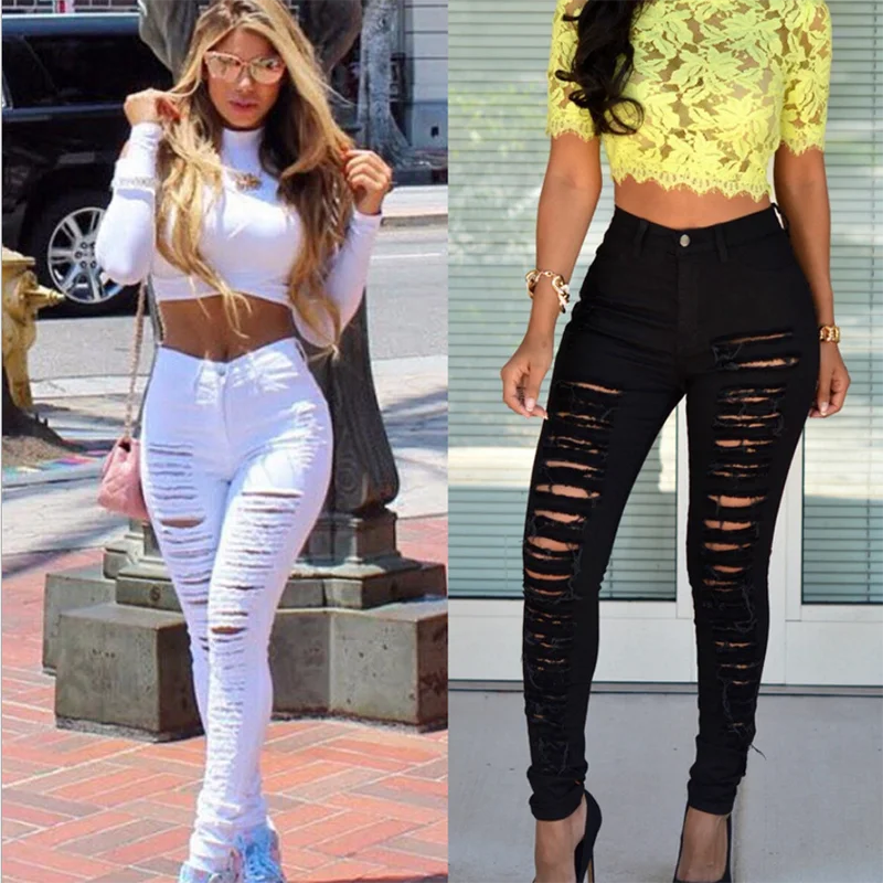 

Europe And The United States 2020 New Autumn And Winter Women's Wear And Tear Elastic Slim Leg Pants Tight Jeans With Holes
