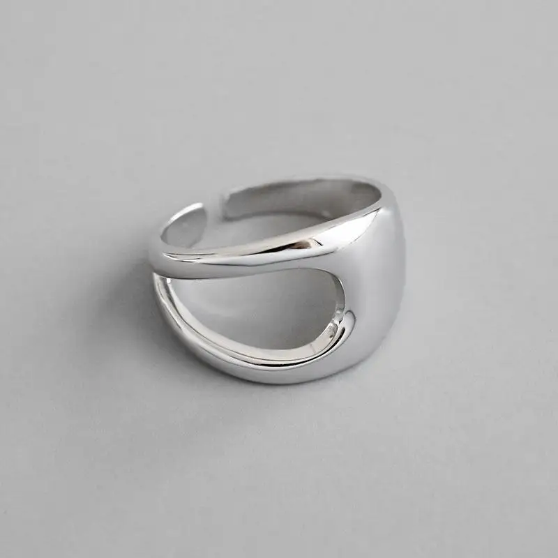 Flyleaf Ins минималистичный полый глянцевый настоящий кольца из стерлингового серебра 925 для женщин ювелирные украшения Открытое кольцо высокого качества персонализированные - Цвет камня: 925 sterling silver