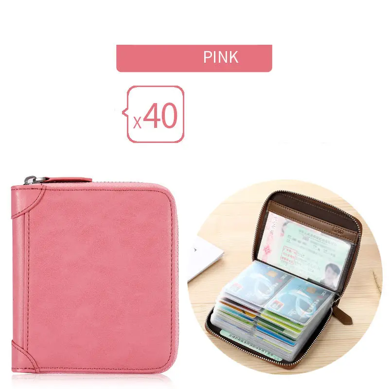 SOUTH GOOSE New Genuine Leather Card Wallet Anti-RFID Men Business Credit Card Holder Women ID Passport Purse Multi-card Clutch - Цвет: Pink 40 Slots