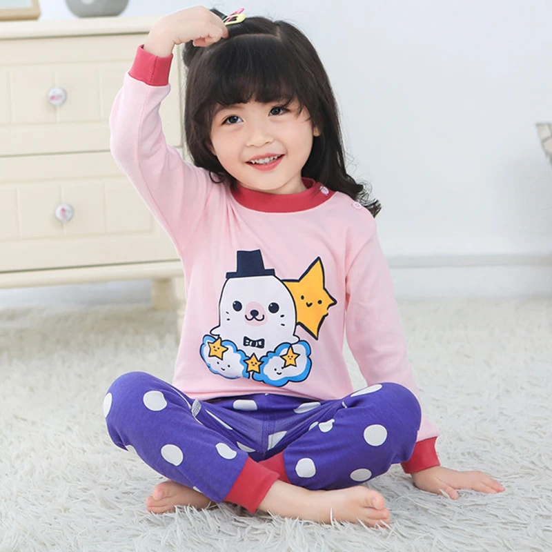  Cartoon Print Baby Pajamas Sets Cotton Toddler Boys Sleepwear Autumn Spring Girls Long Sleeve Tops+