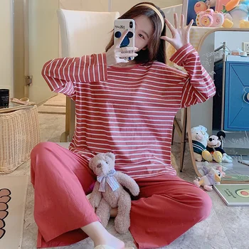 

2020 Spring Autumn stripe Pajamas Sets for Women Long Sleeve Pyjama Girls Cute Sleepwear Homewear Pijama Mujer Home Clothing