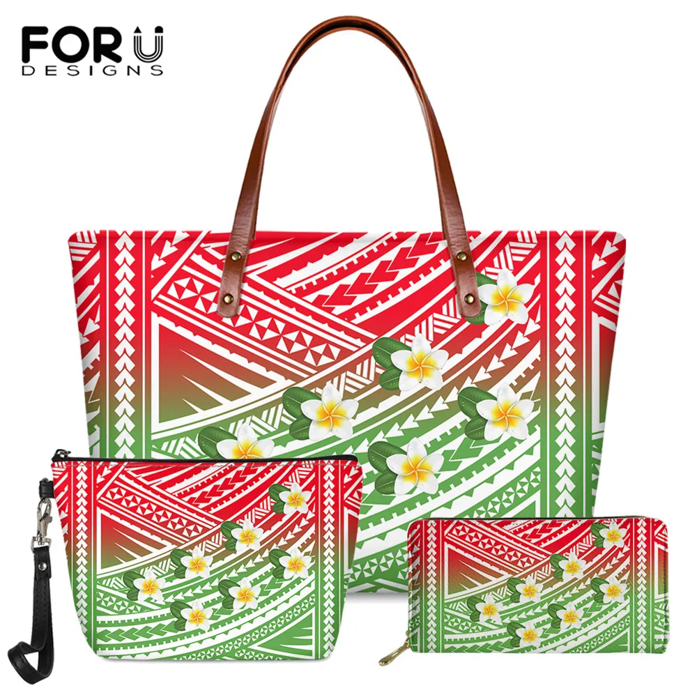 

FORUDESIGNS 3set Women Fashion Tote Bag Polynesian Gradient Tribe Print Large Capacity Ladies Handbag Brand Design Female Purse