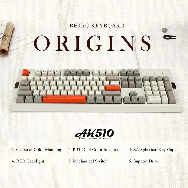 

SeenDa AK510 Retro RGB Mechanical Keyboard 104 Keys Anti-Ghosting -PBT SA Spherical Keycap Backlit Programmable Gaming Keyboard