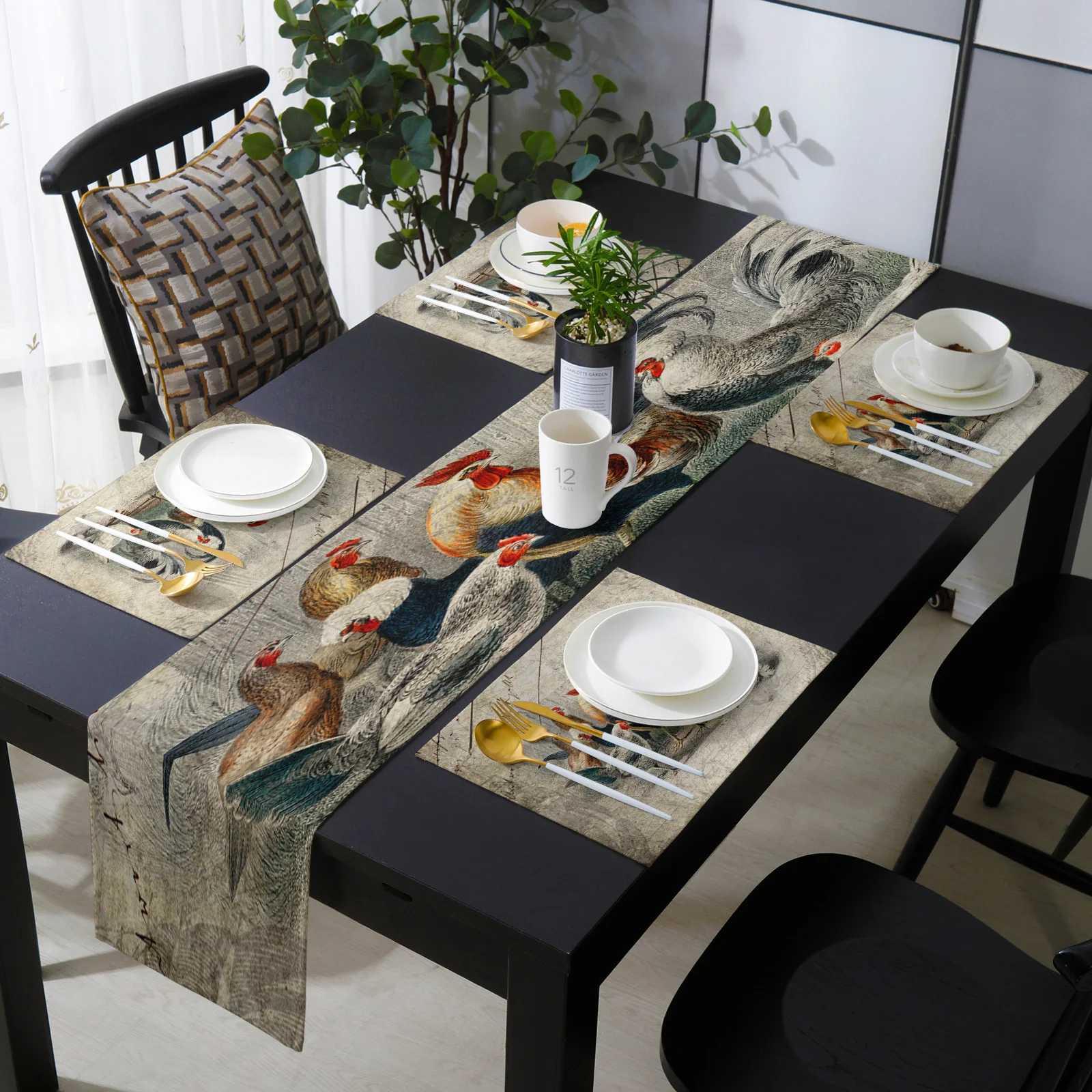 Chicken’s & Rooster placemats set of 4 Table Decor Table Linens Kitchen