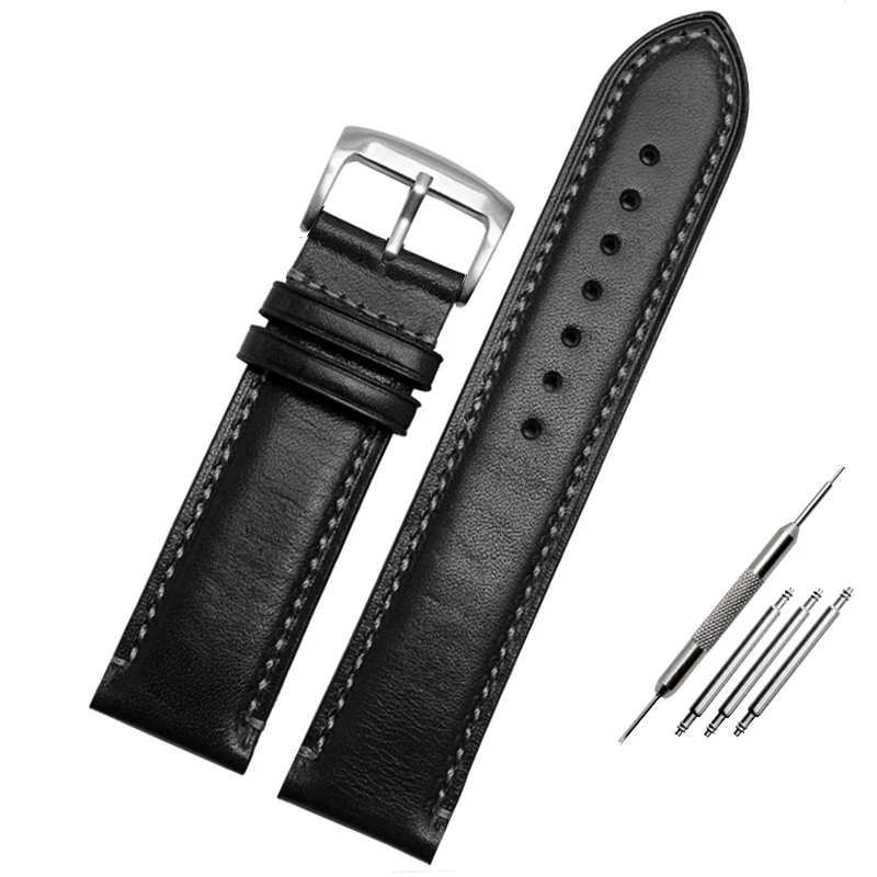 black pin clasp Для замены Citizen AT8020 JY8078 браслет из натуральной кожи ремешок 23 мм синий ремешок с раскладной пряжкой браслет - Band Color: black pin clasp