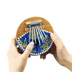 7 Keys Kalimba Thumb Piano Color Painted Natural Coconut Shell Body Keyboard Musical Instrument for Beginner Kids Toy Gift Craft