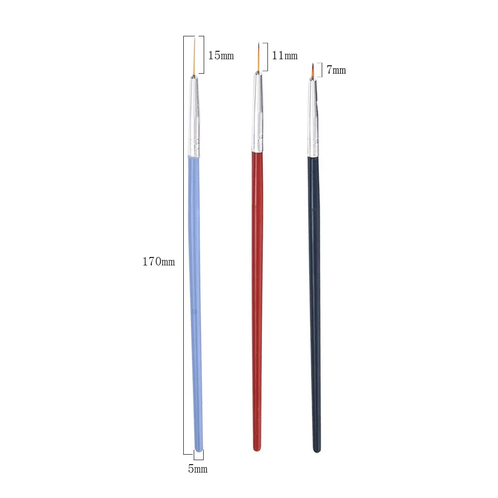 3Pcs Acrylic French Stripe Nail Art Liner Brush Set 3D Tips Manicure Ultra-thin Line Drawing Pen UV Gel Brushes Painting Tools