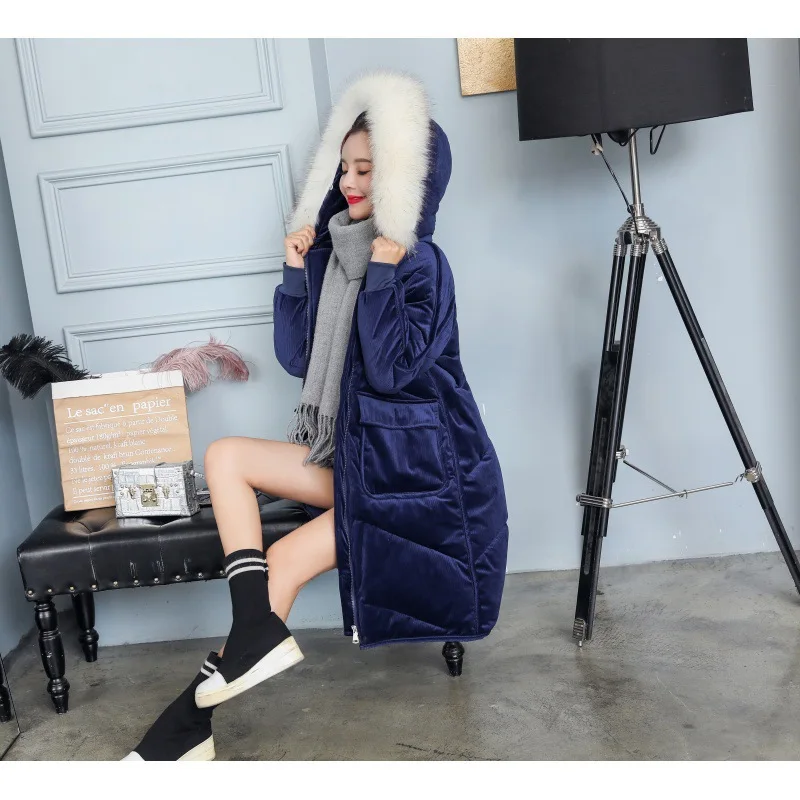 

Over-the-Knee Mid-length Gold Velvet Cotton-padded Clothes Women's 2019 New Style Plus-sized Slimming down Jacket Cotton-padded