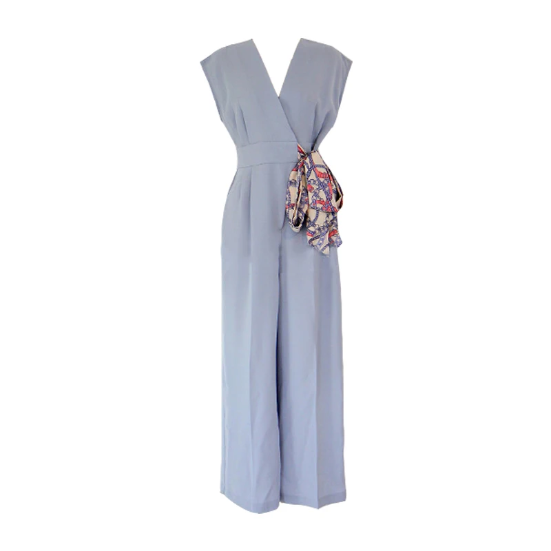 new arrival ladies fashion high quality summer beach v-neck jumpsuit high waist elegant work style trend long pant jumpsuit