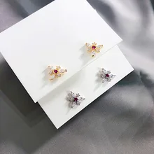 Тонкий кубические циркониевые кристаллы цветок, серьги со шпилькой, для Для женщин Модные украшения с креплением микро-паве boucle d'oreille femme Вечерние