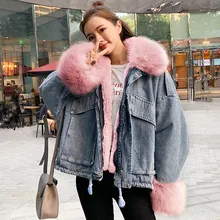 Женская джинсовая куртка с мехом, Осень-зима, корейская мода, крыло летучей мыши, Толстая Теплая Флисовая джинсовая куртка размера плюс, chaqueta mujer