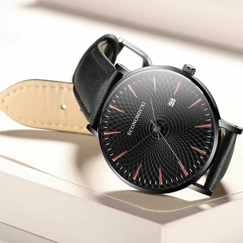 

Relogio Masculino Men Watch Modern Dial Design Quartz Luxury Fashion Business Male Clock Leather Strap Exquisite WristWatch Date