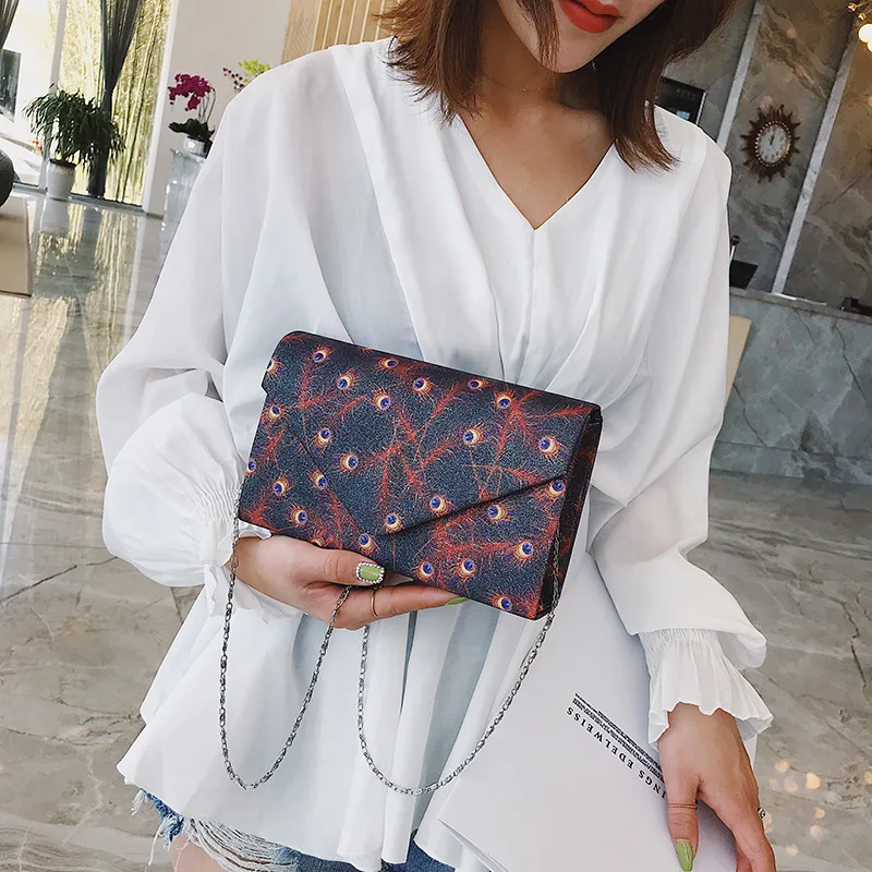 

New National Peacock Feather Fabric Face Small Square Pack Custom Beach Single Shoulder Slant Women's Pack in 2019