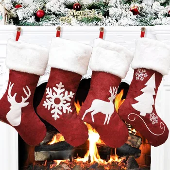 

Christmas socks gift bag kenaf elk embroidery Christmas socks Christmas gifts Christmas pendants