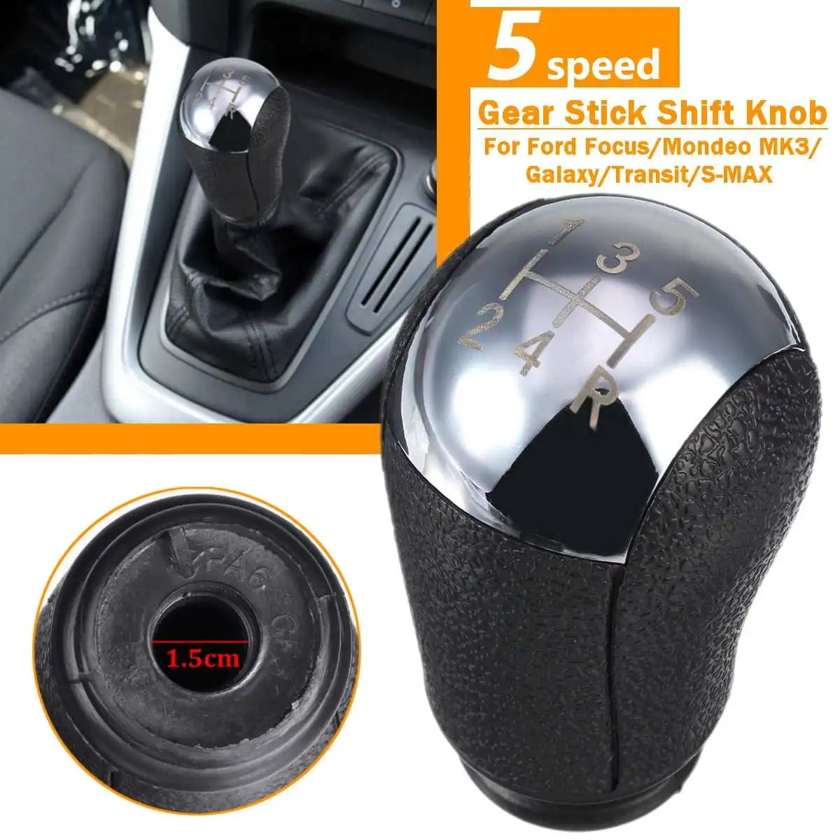 New 5 Speed MT Gear Stick Shift Knob Car For Ford Focus Mondeo MK3 S-MAX C-MAX Mustang Galaxy Fiesta MK6 Transit Silver Colors | Автомобили