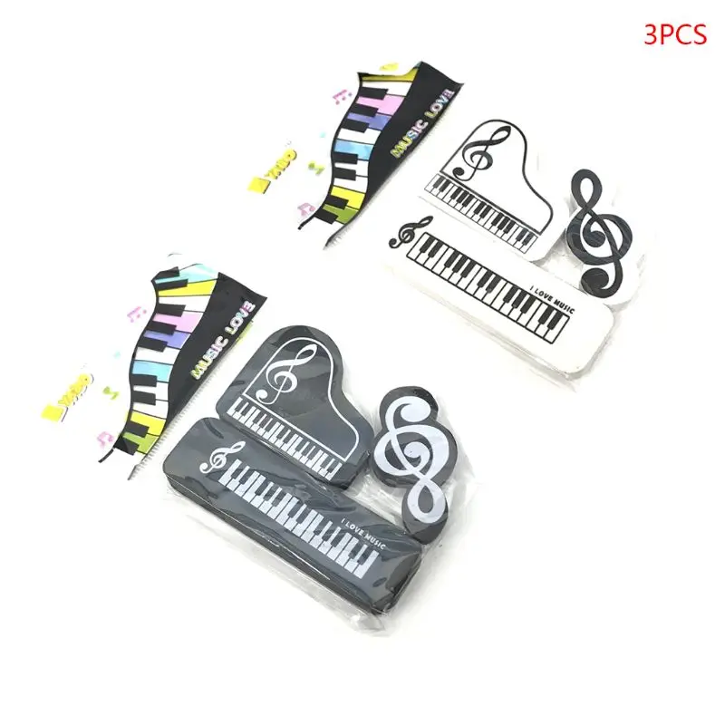 2023 New 3pcs/set Musical Piano Notes Rubber Pencil Eraser School Student Korean Stationery Correction Supplies For Kids Gifts