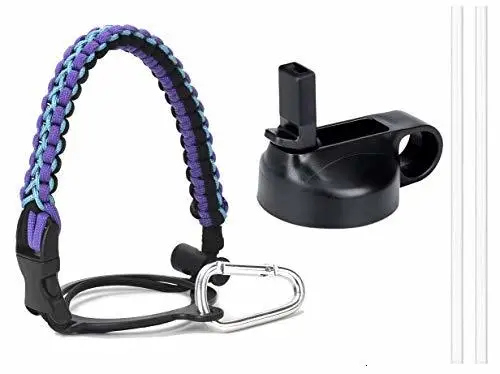 Weave Purple Paracord ручка для гидро колбы с широким горлом бутылки безопасности кольцо и карабин, с изолированной широким горлом соломенной крышкой и двумя соломинками - Цвет: Weave Purple
