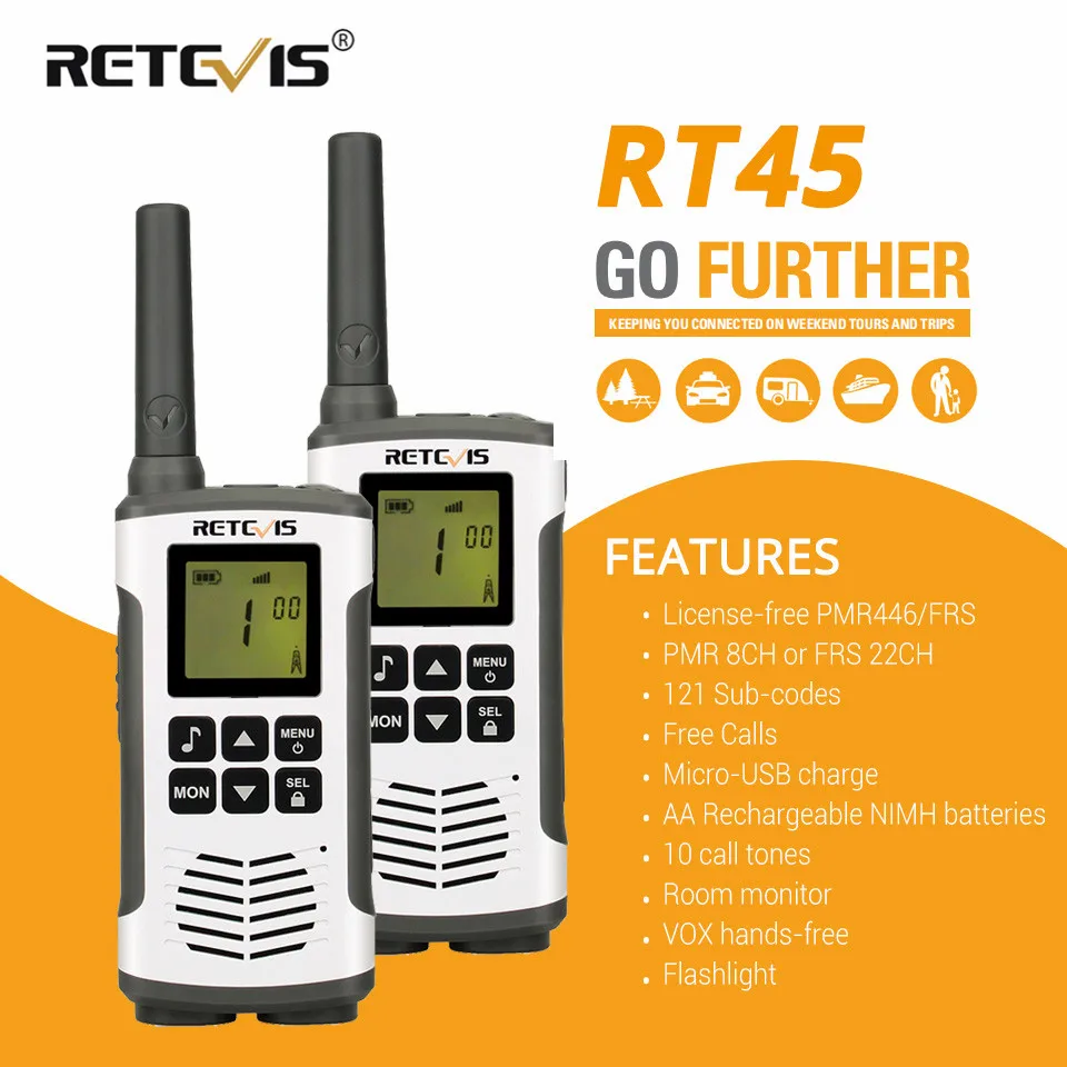 Пара Retevis RT45 PMR Walkie Talkie PMR446 Radio FRS 0 5 Вт 446 МГц удобный двухсторонний радиоприемник VOX