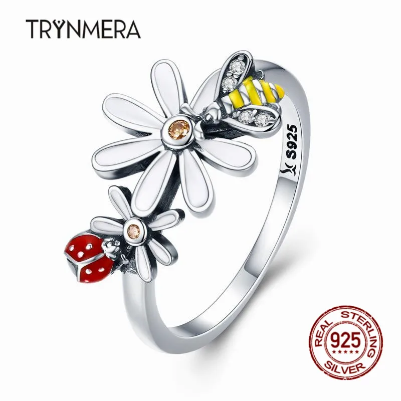Trynmera 925 пробы Серебряный цветок и Божья коровка Страна Чудес кольца для женщин